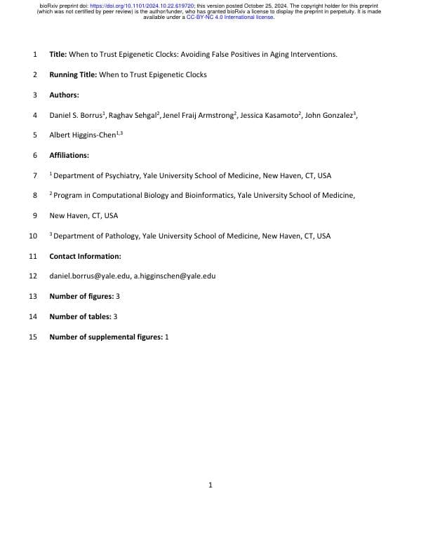 First page of When to Trust Epigenetic Clocks: Avoiding False Positives in Aging Interventions