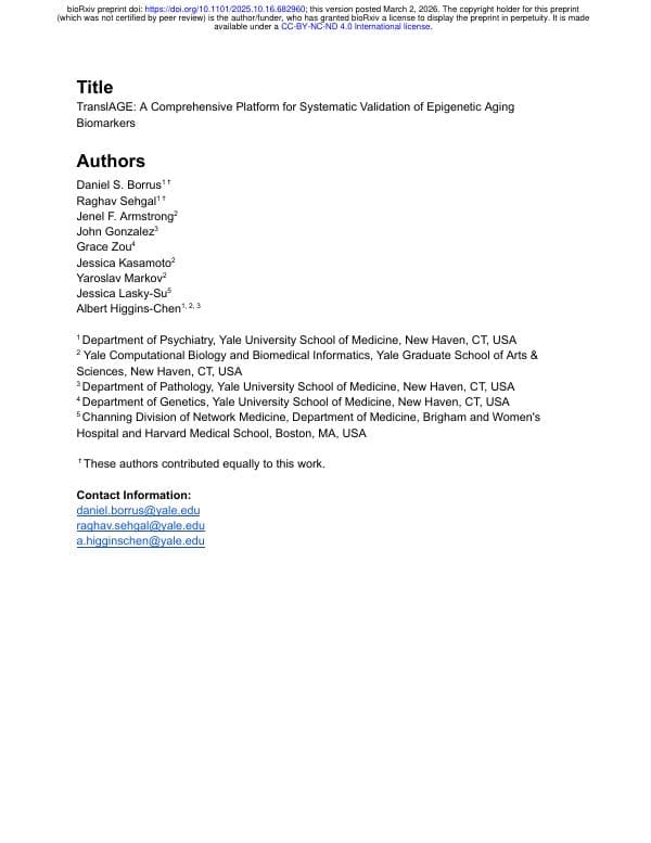 First page of TranslAGE: A Comprehensive Platform for Systematic Validation of Epigenetic Aging Biomarkers